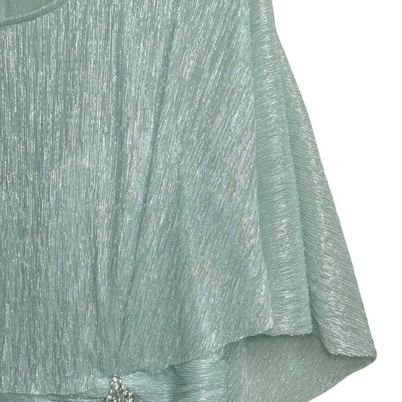 R&M Richards Cocktail Caplet Dress Seafoam Rhinestone Ruffle Mother Party Size18 - Picture 9 of 11